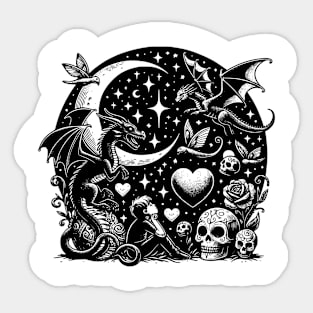 Friendly Shadows Looking up into a Dark DreamScape of a Starry Night Sticker